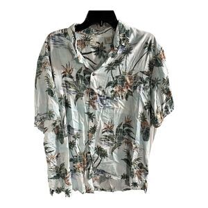 Batik Bay Men's XL Button Up Short Sleeve Shirt Blue‎ Hawaiian Island Palm Trees